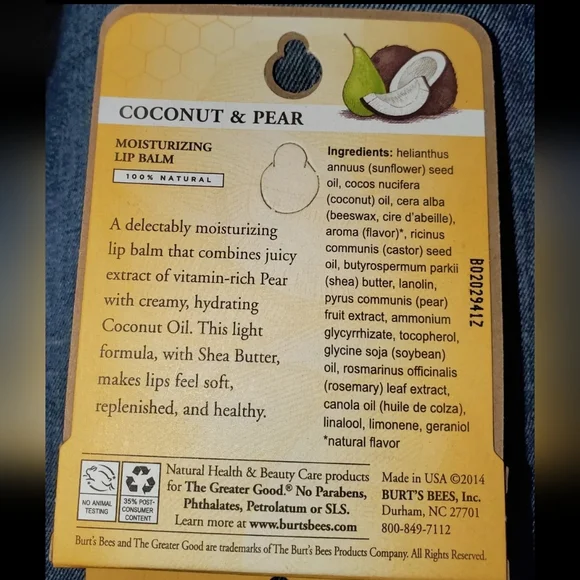 :* 4 NIB Burt's Bees coconut & pear moisturizing & red dahlia Tinted Lip balm - Picture 6 of 12